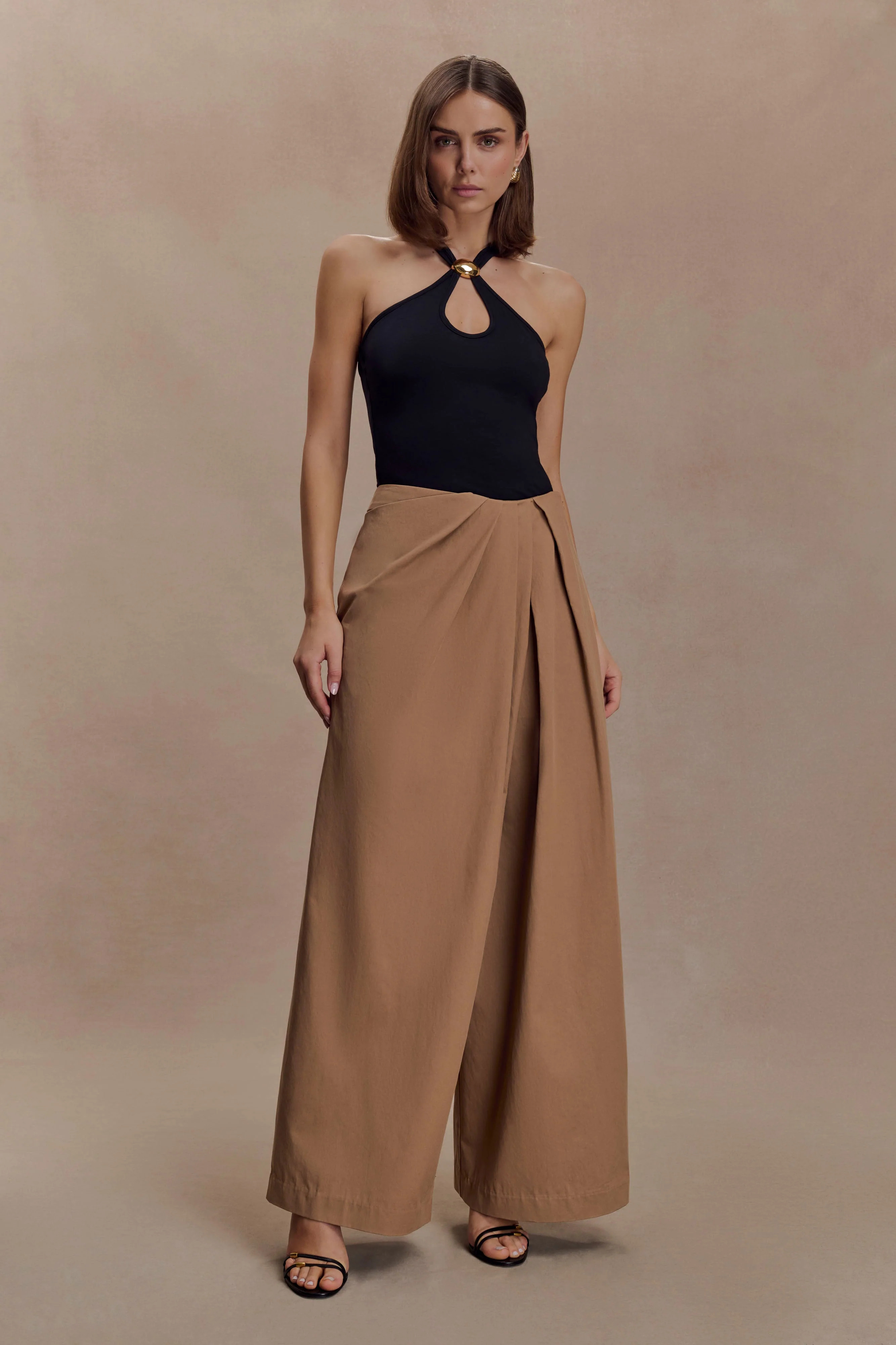 Draped Wide Leg Pants - Mocha | MESHKI US