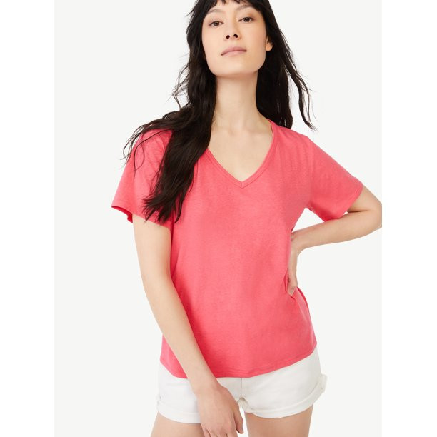 Free Assembly Women’s V-Neck T-Shirt with Short Sleeves - Walmart.com | Walmart (US)