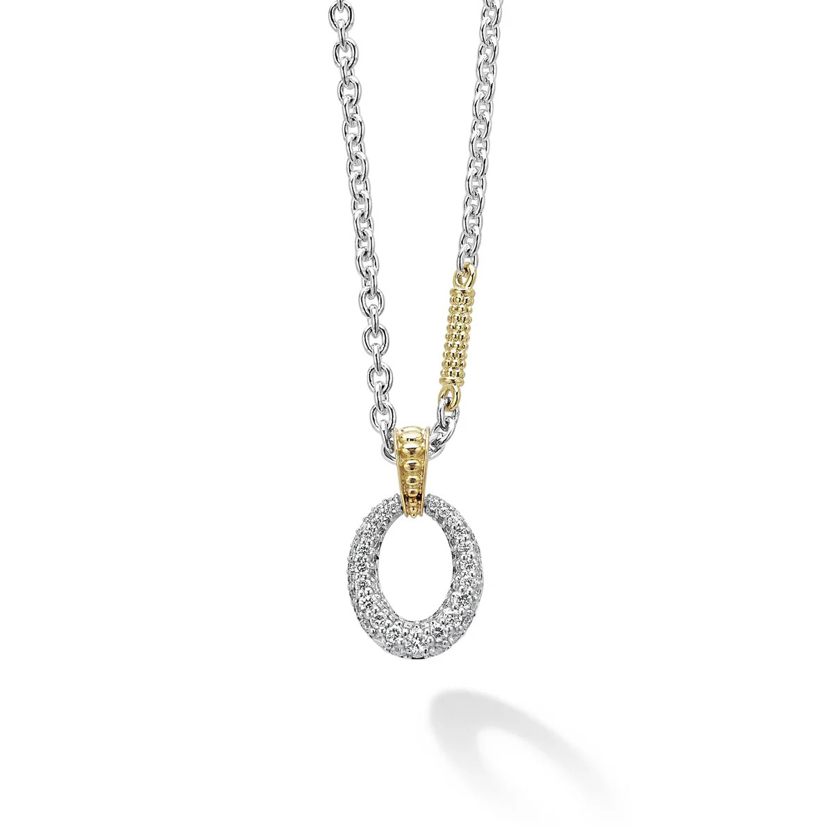 Two-Tone Oval Diamond Pendant Necklace | LAGOS