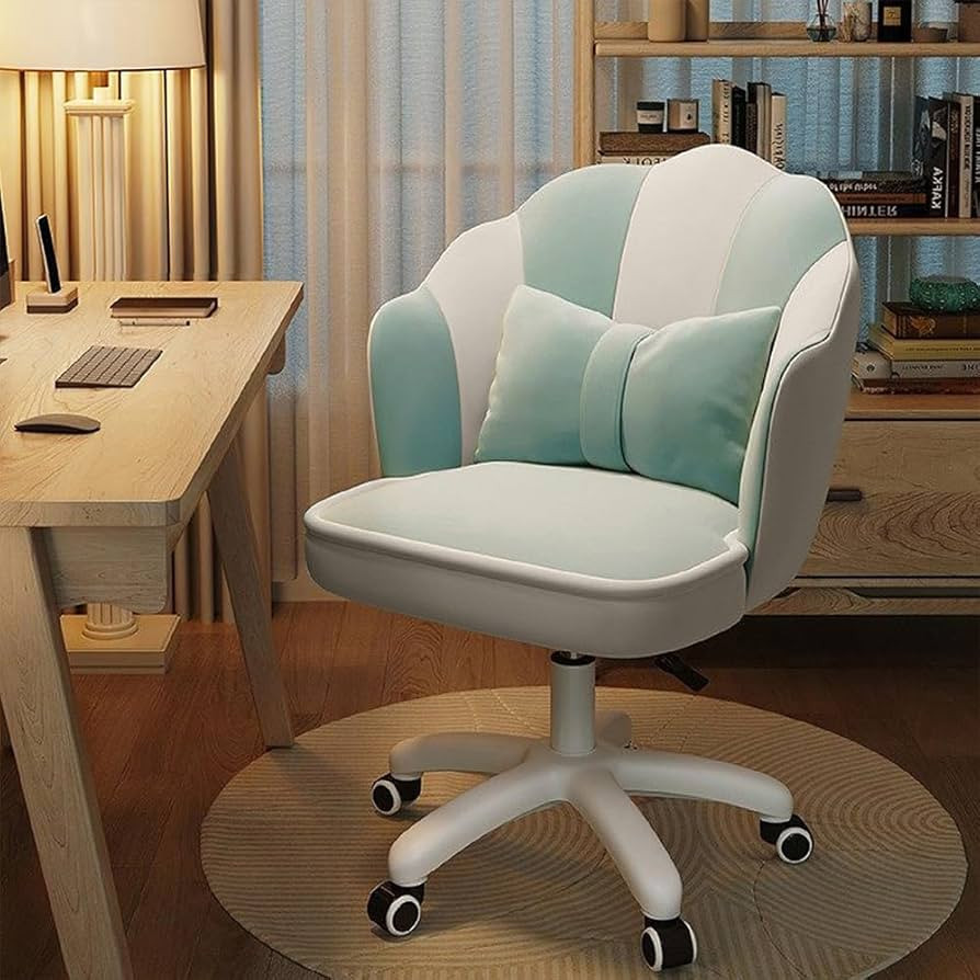 Petal Desk Chair with Bow Cushion Velvet Vanity Chair with Wheels, Upholstered Home Office Chair ... | Amazon (US)