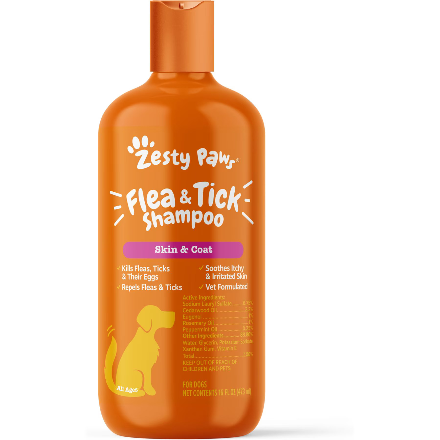 Zesty Paws Flea & Tick Veterinary Formulated Soothing Deodorizing Shampoo for Dogs, 16-fl oz bottle | Chewy