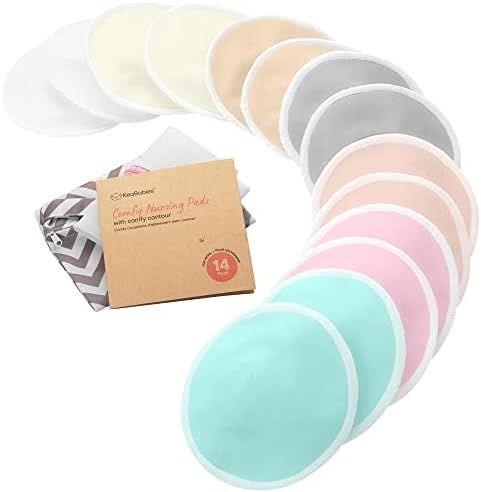 Organic Bamboo Nursing Breast Pads - 14 Washable Pads + Wash Bag - Breastfeeding Nipple Pad for Mate | Amazon (US)