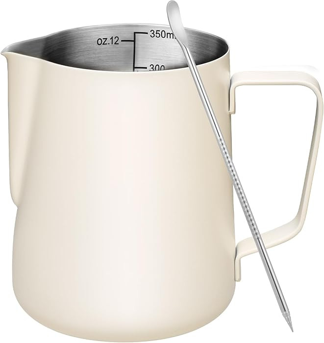 Milk Frothing Pitcher, 12oz Milk Frother Cup with Clear Scale, 304 Stainless Steel Cappuccino Esp... | Amazon (US)