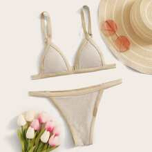 Contrast Fishnet Triangle Thong Bikini Swimsuit | SHEIN