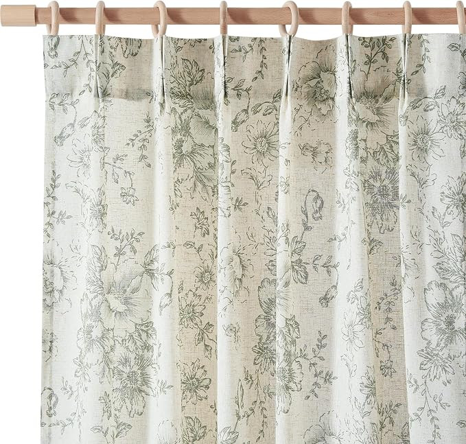 jinchan Pinch Pleated Curtains Floral Linen Blend Curtains for Living Room 63 Inch Length Green P... | Amazon (US)
