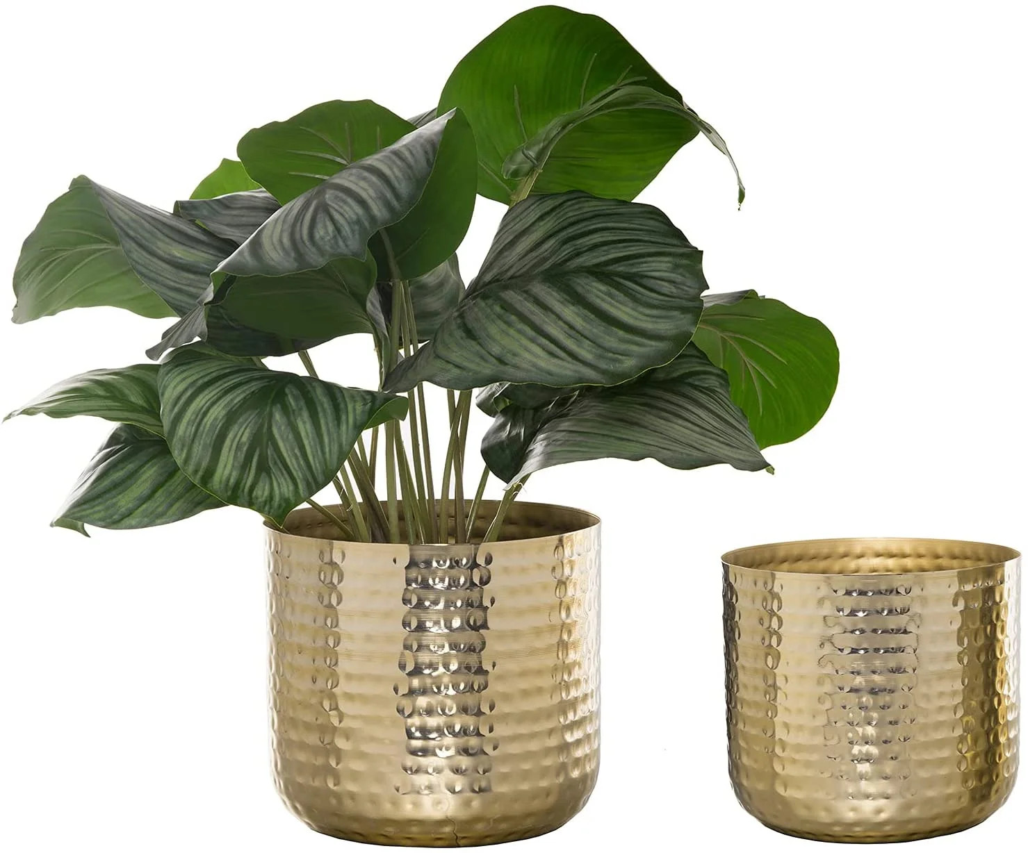 MyGift 2 Piece Hammered Style Cylindrical Planter Pots, Brass Plated Metal | Walmart (US)