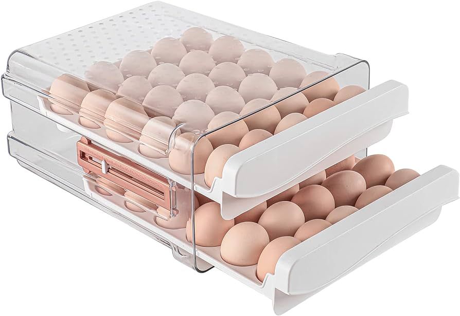 Sooyee 60 Capacity Egg Container for Refrigerator, Household Egg Holder for Fridge, Transparent 2... | Amazon (US)