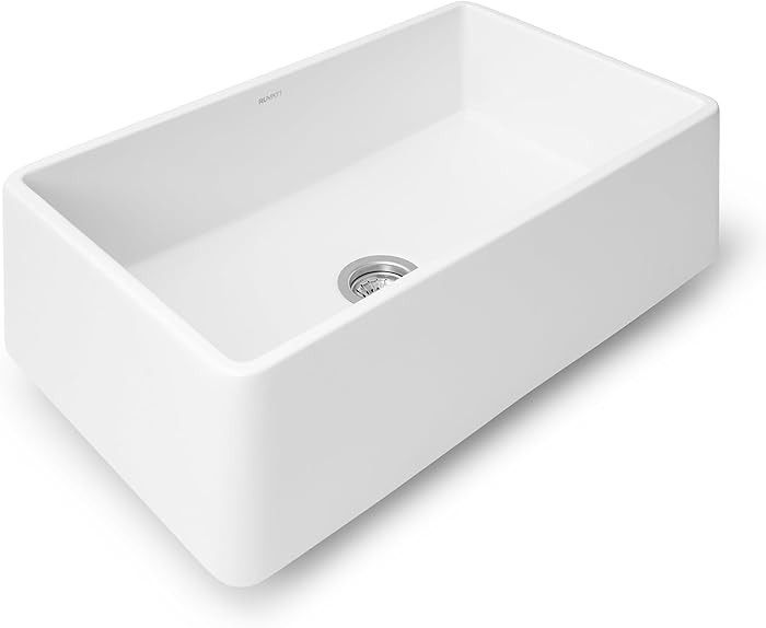 Ruvati 33 x 20 inch Fireclay Reversible Farmhouse Sink - Apron-Front Single Bowl Kitchen Sink - R... | Amazon (US)