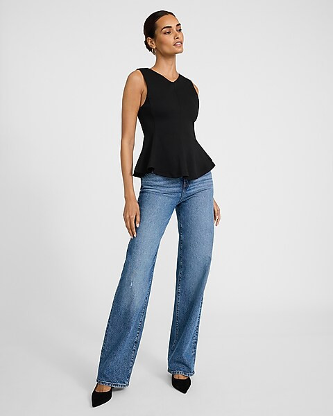 V-neck Seamed Peplum Tank | Express