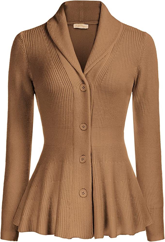 Belle Poque Women Vintage Cardigan Sweater Shawl Lapel Button Down Sweater Outwear Coat | Amazon (US)