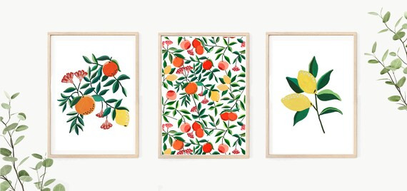 Fruit print set of 3 / Summer fruit print / Citrus fruit print / Home decor / Kitchen wall art / ... | Etsy (US)