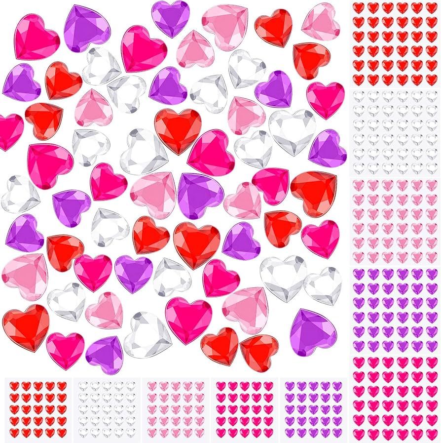 305 Pieces Valentine's Heart Rhinestones Self Adhesive Heart Rhinestones Sticker Heart Acrylic Di... | Amazon (US)