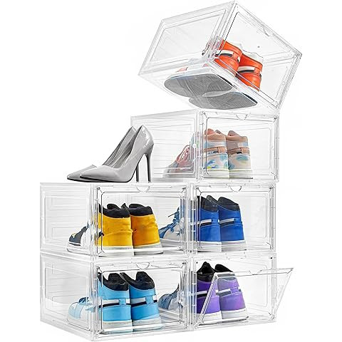 12 Pack Clear Shoe Storage Organizer with Magnetic Door,Stackable Plastic Shoe Boxes for Sneakers... | Amazon (US)