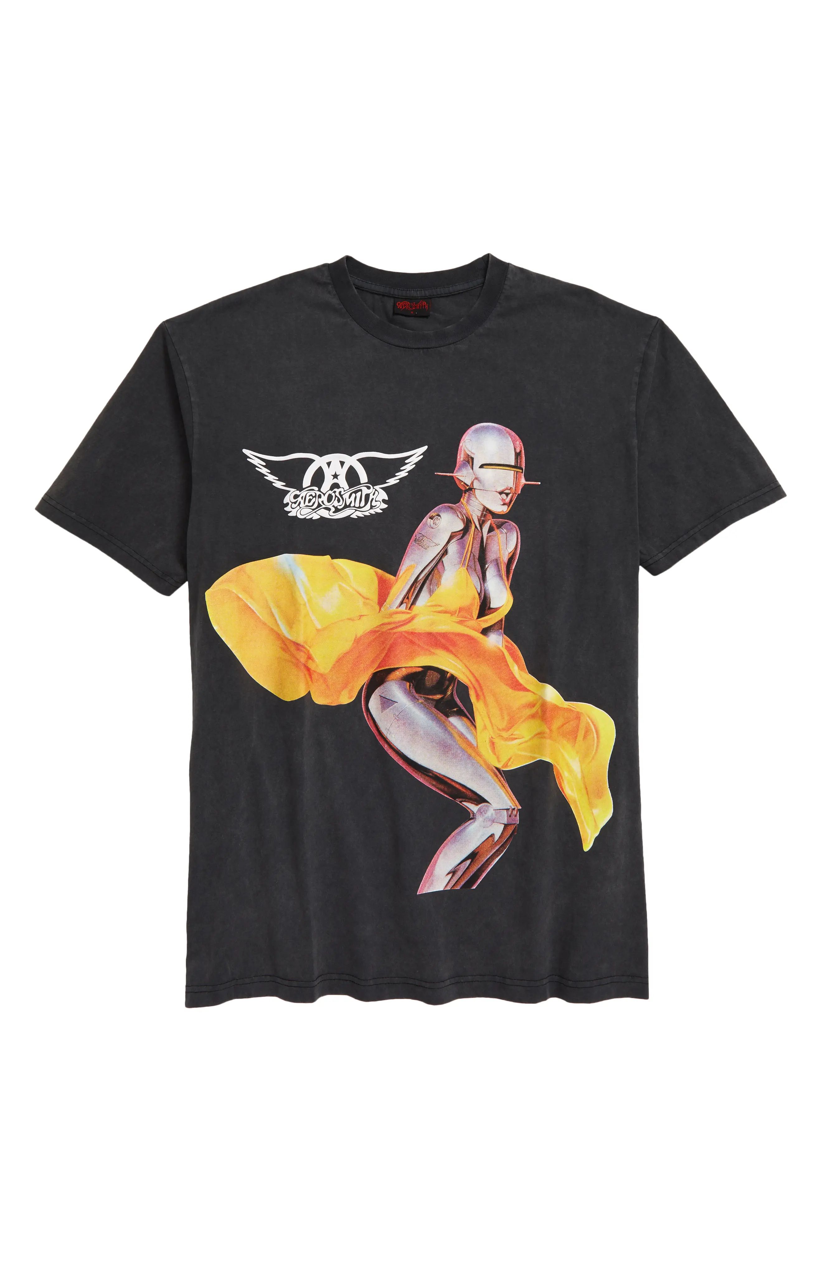 Topman Men's Aerosmith Graphic Tee in Washed Black at Nordstrom, Size X-Small | Nordstrom