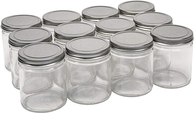 North Mountain Supply 9 Ounce Glass Straight Sided Mason Canning Jars - with 70mm Silver Metal Li... | Amazon (US)