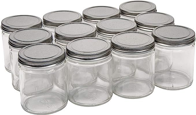 North Mountain Supply 9 Ounce Glass Straight Sided Mason Canning Jars - with 70mm Silver Metal Li... | Amazon (US)
