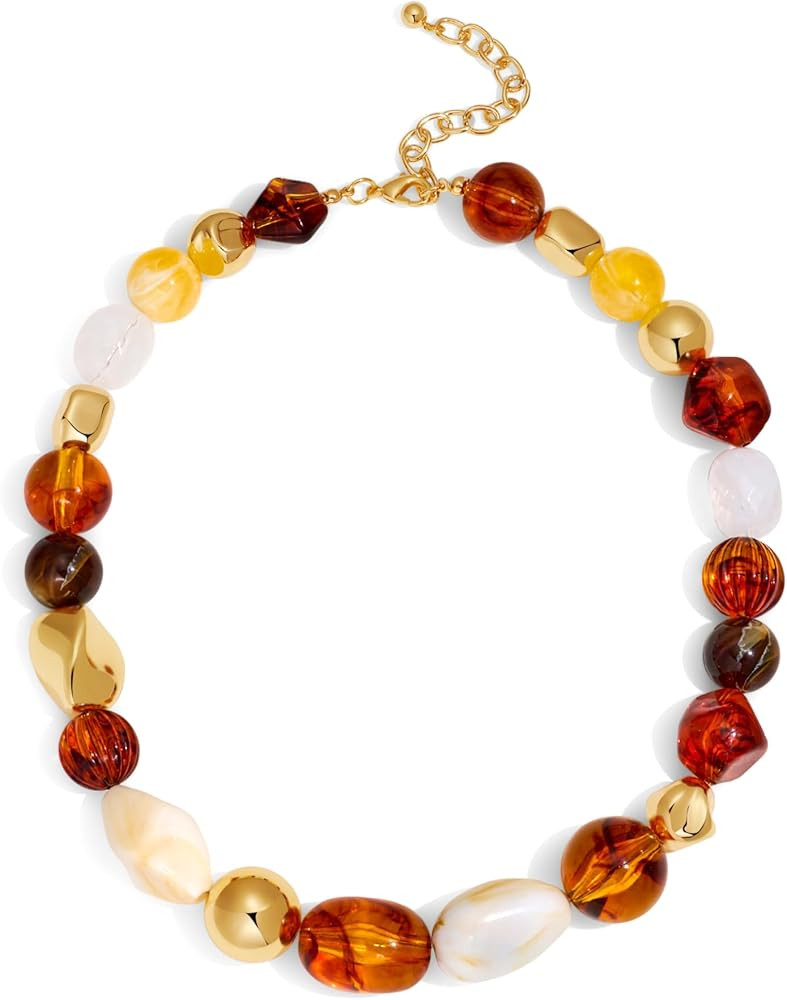 Boho Brown Beads Choker Necklace for Women Trendy Irregular Resin Necklaces Rainbow Bead Choker N... | Amazon (US)