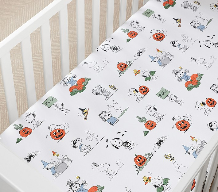 Peanuts® Snoopy® Trick-or-Treat Organic Crib Fitted Sheet | Pottery Barn Kids