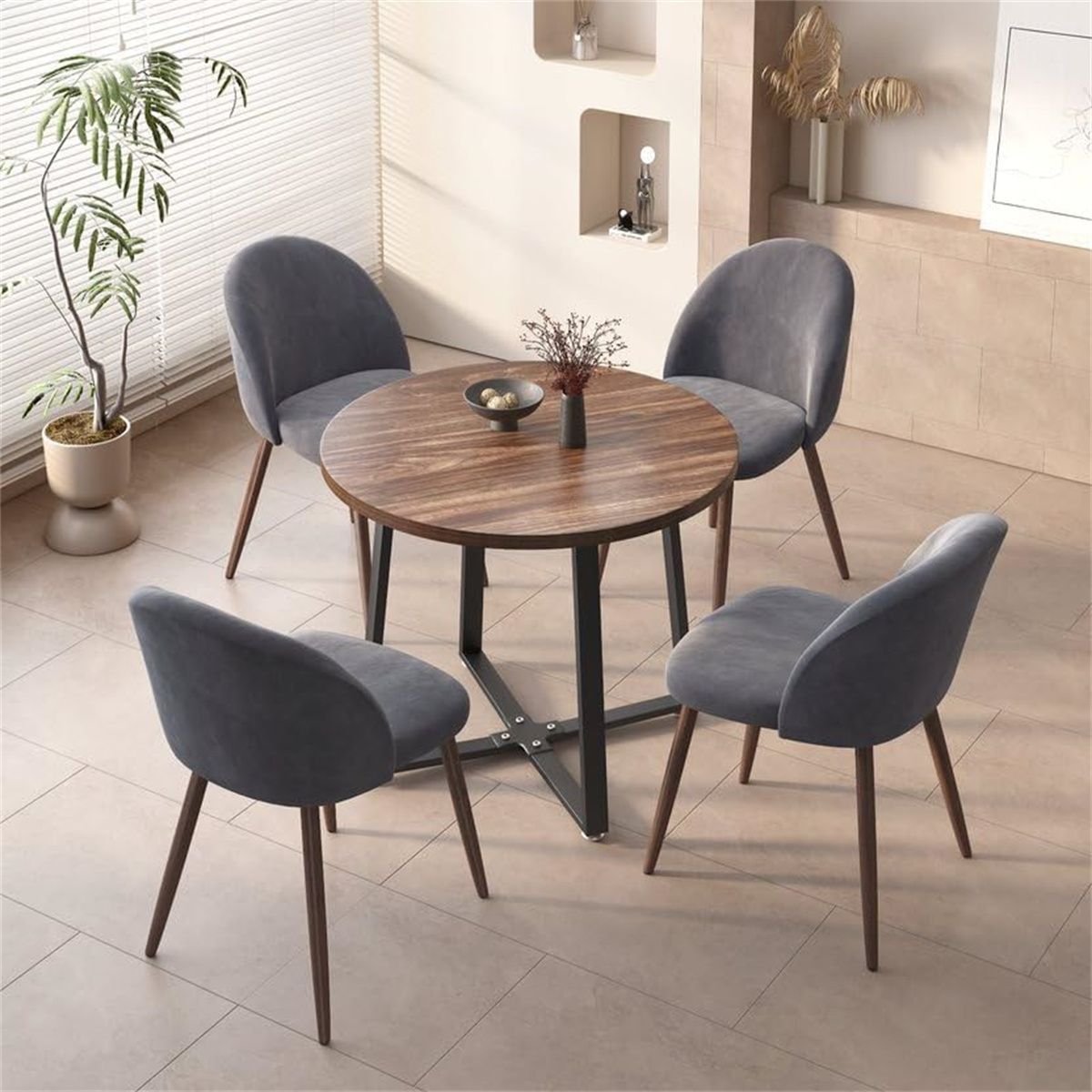 INO Design Modern 35'' Inch Round Wooden Dining Table Set for 4 Comfortable Accent Velvet Barrel ... | Target