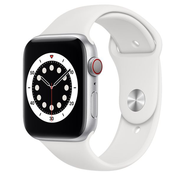 Apple Watch Series 6 GPS + Cellular, 44mm Silver Aluminum Case with White Sport Band - Regular | Apple (US)