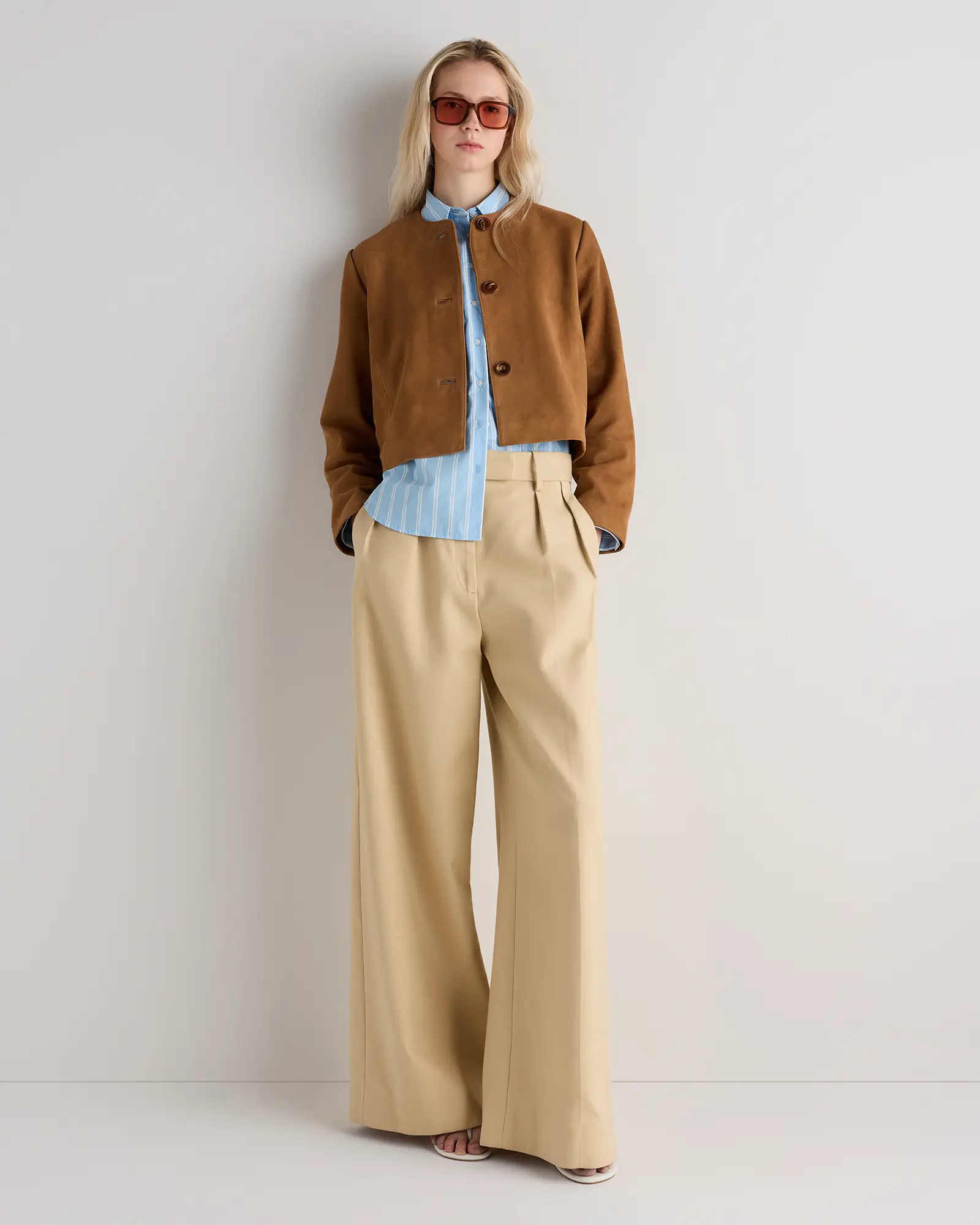 100% Suede Collarless Cropped Jacket | Quince