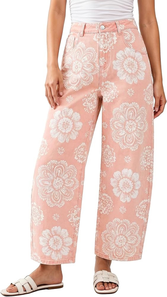 luvamia Barrel Jeans for Women Cropped High Waisted Baggy Colored Floral Printed Women Western Bo... | Amazon (US)