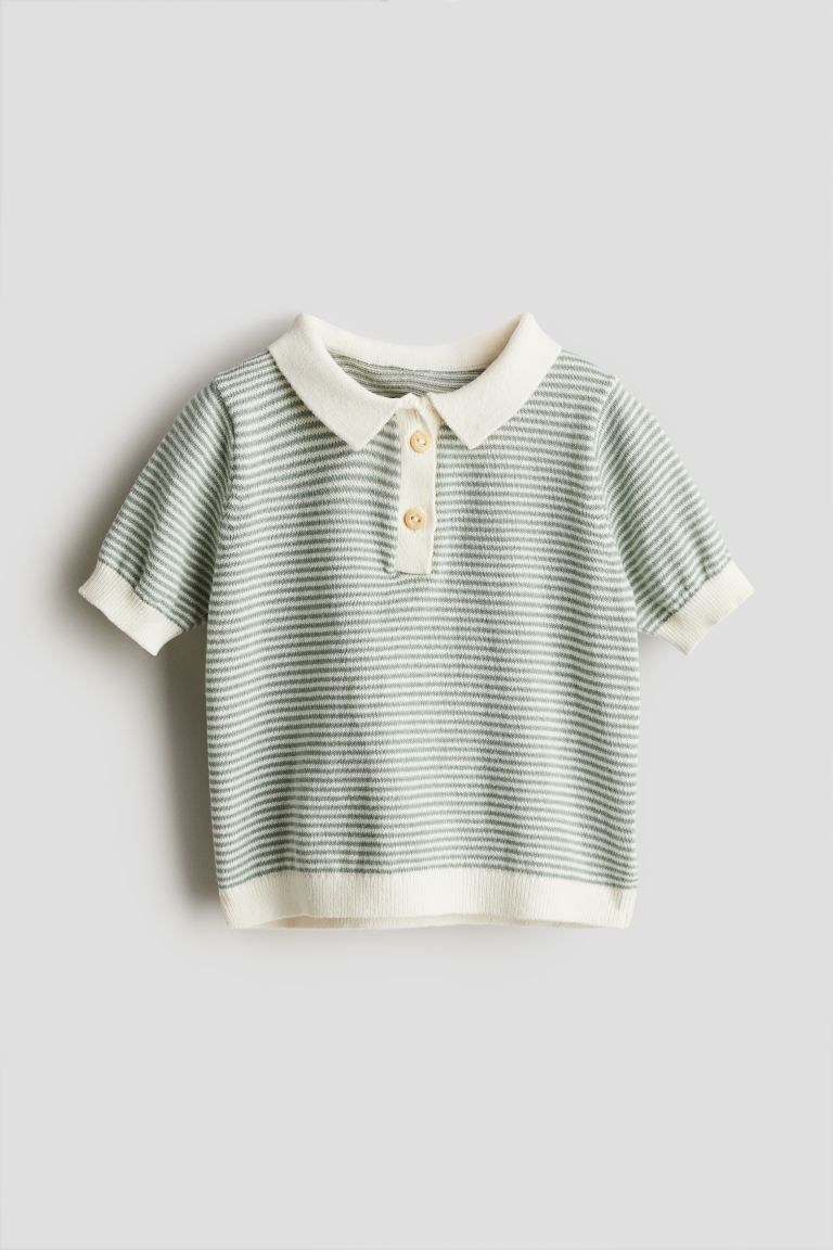 Knit Polo Shirt - Dusty green/striped - Kids | H&M US | H&M (US + CA)