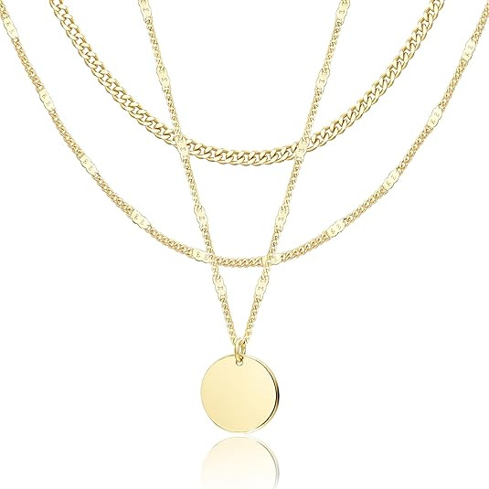 WomenGifts Layered Gold Necklaces for Women, 14K Gold Sterling Silver Plated Dainty Pendant Neckl... | Amazon (US)