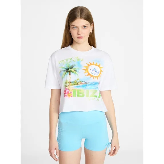 No Boundaries Boxy Cropped Graphic Tee, Women's XXS-XXL | Walmart (US)