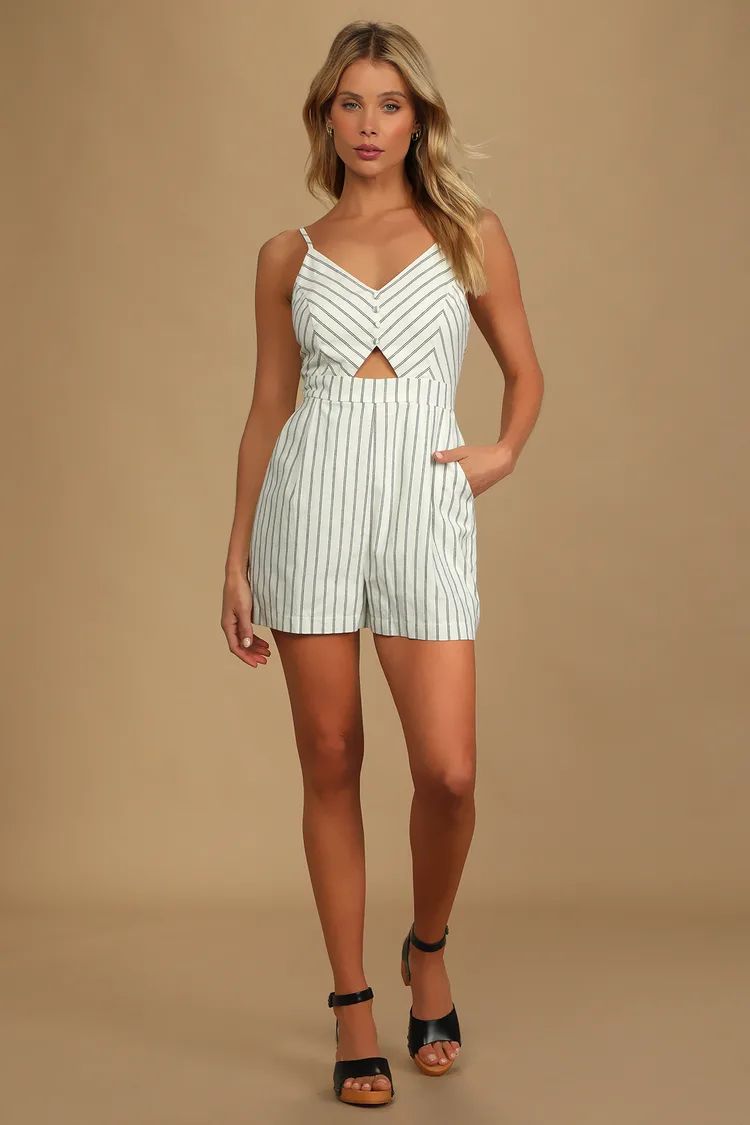 Ideal Match White Striped Keyhole Front Romper | Lulus (US)