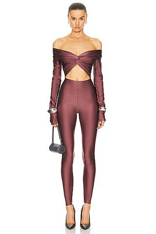 The Andamane Kendall Off Shoulder Jumpsuit in Mauve - Mauve. Size S (also in ). | FWRD 