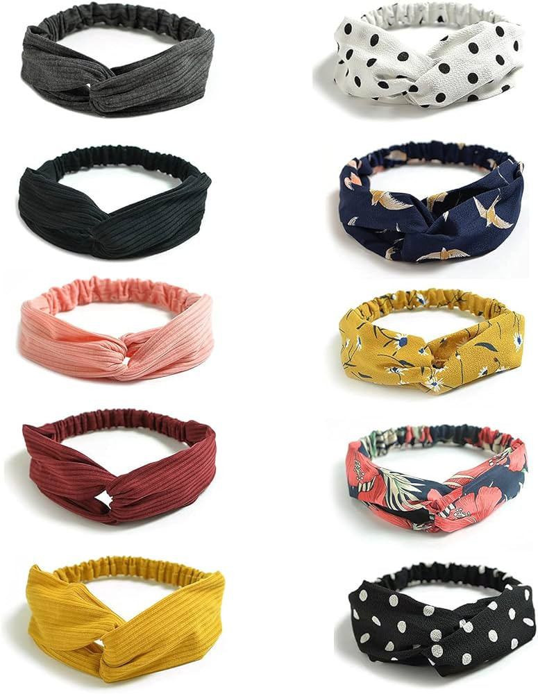 DRESHOW 10 Pack Boho Headbands for Women Girls Criss Cross Elastic Hair Band Twisted Head Wrap Fl... | Amazon (US)