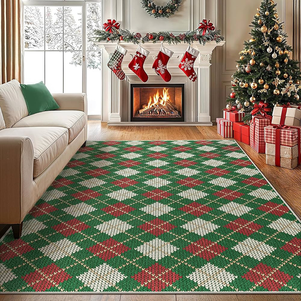 Christmas Area Rug, 3X5 Holiday Decorative Machine Washable Rugs, Non Slip Rug for Living Room Ki... | Amazon (US)