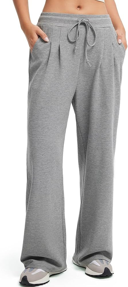 SUUKSESS Women Wide Leg Work Pants High Waisted Drawstring Waffle Knit Trousers | Amazon (US)