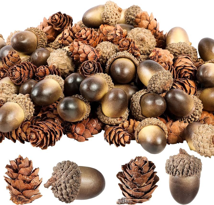 Syhood 200 Pieces Thanksgiving Natural Mini Pine Cone Artificial Acorn Pine Cone Ornament Simulat... | Amazon (US)