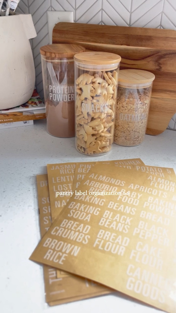 Pantry & Kitchen organization
Pantry labels 
Glass Storage Canisters 

#LTKWatchNow #LTKHome #LTKFindsUnder50