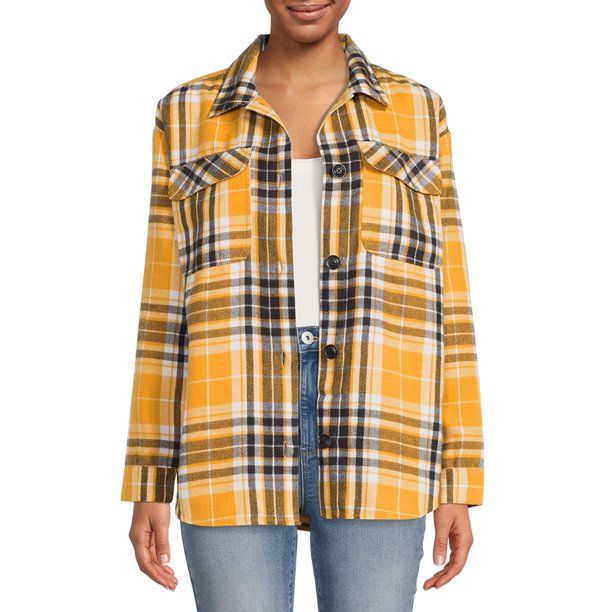 No Boundaries Junior's Plaid Shacket - Walmart.com | Walmart (US)