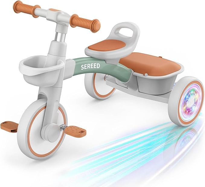 SEREED Colorful Lighting Toddler Tricycle for 2-5 Years Old Boys Girls, Adjustable Seat&Handlebar... | Amazon (US)