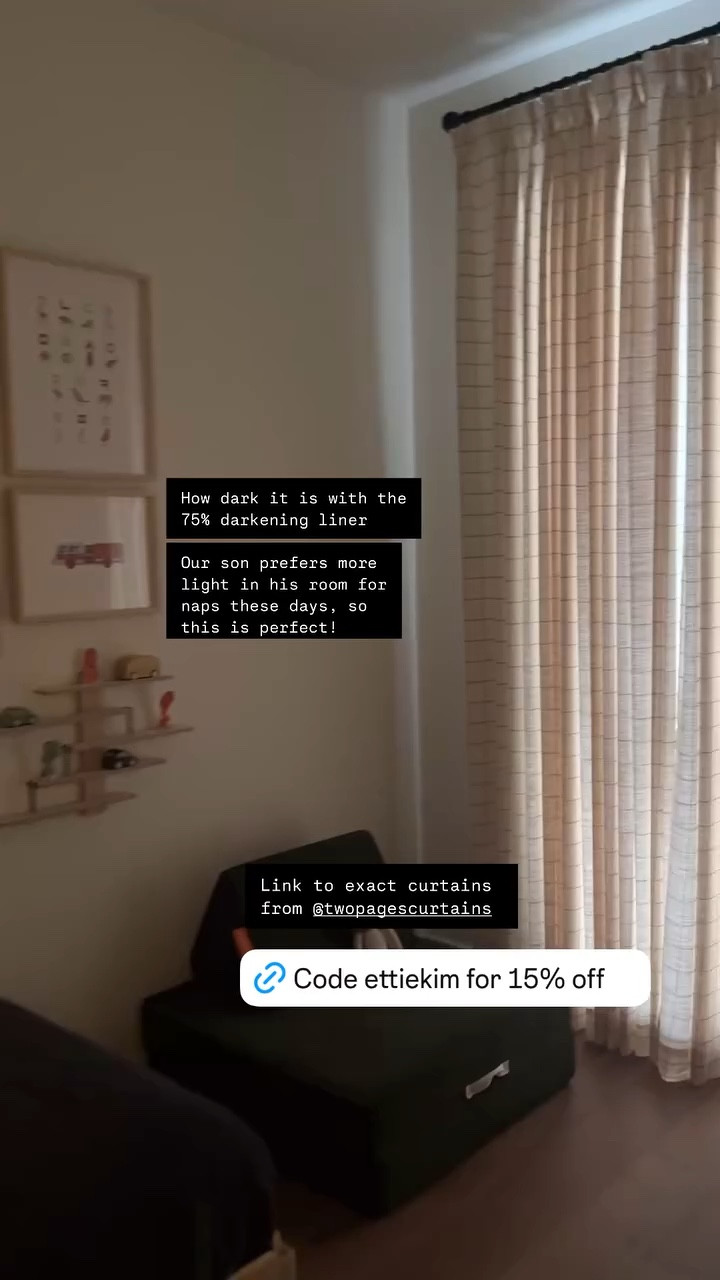 How dark it is with the 75% darkening liner 

Our son prefers more light in his room for naps these days, so this is perfect!  Link to exact curtains from @twopagescurtains