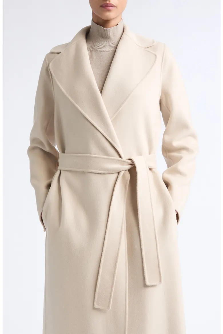 Max Mara Poldo Wool Blend Belted Wrap Coat in Albino at Nordstrom, Size 6 | Nordstrom