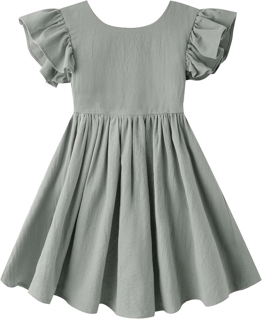 lymanchi Toddler Girls Linen Dress Ruffle Sleeveless Tie Back Halter Kid Baby Casual Dresses | Amazon (US)
