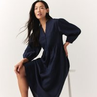 The White Company Linen Puff Sleeve Dress, Navy, Size: 18 | The White Company (UK)