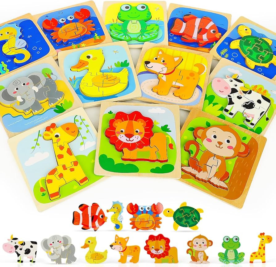 TOY Life Wooden Animal Puzzles for Toddlers 1-3, 12 Piece Puzzles for Kids Ages 2-4, Toddler Puzz... | Amazon (US)