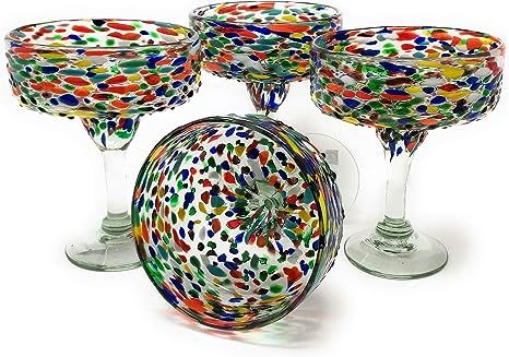 Mexican Hand Blown Glass – Set of 4 Hand Blown Margarita Glasses Confetti Rock (16 oz) … | Amazon (US)