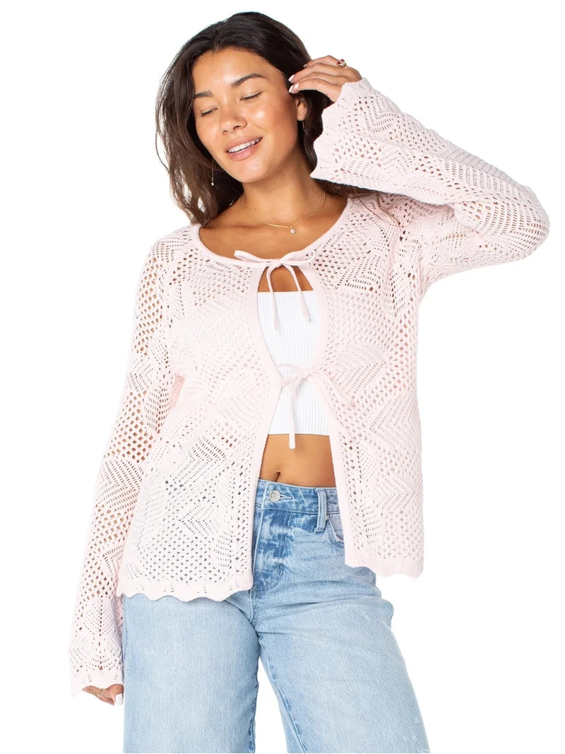 Celebrity Pink Women's Long Tie Front Crochet Cardigan, Sizes XS-XXXL | Walmart (US)