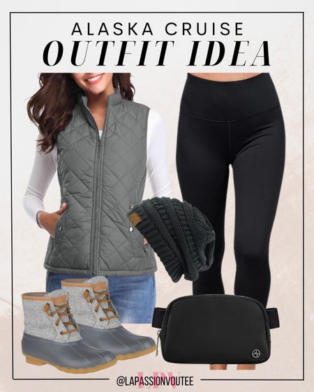 Stay effortlessly chic on your Alaska cruise with this versatile outfit! Layer up with a quilted vest over a long sleeve bodysuit and cozy leggings. Add a touch of convenience with a belt bag while keeping warm in a slouchy beanie and stylish wool boots, ready to explore in comfort and style.

#LTKstyletip #LTKtravel #LTKSeasonal