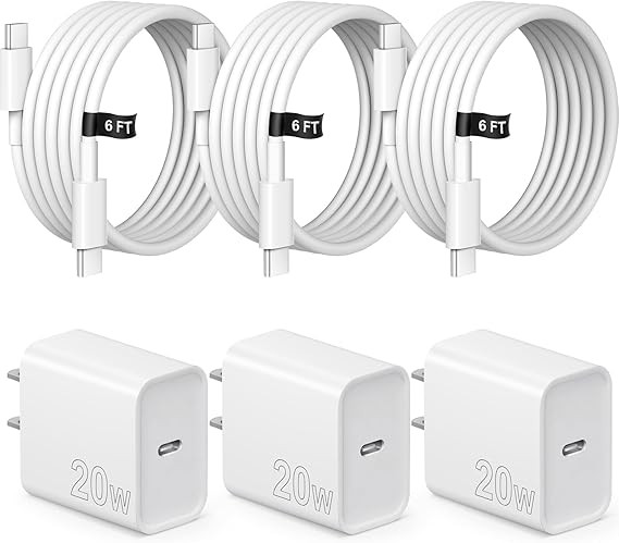 iPhone 17 16 15 Charger Fast Charging 3 Pack USB C Charger Block Type C Chargers 6FT Cord Wall Ch... | Amazon (US)