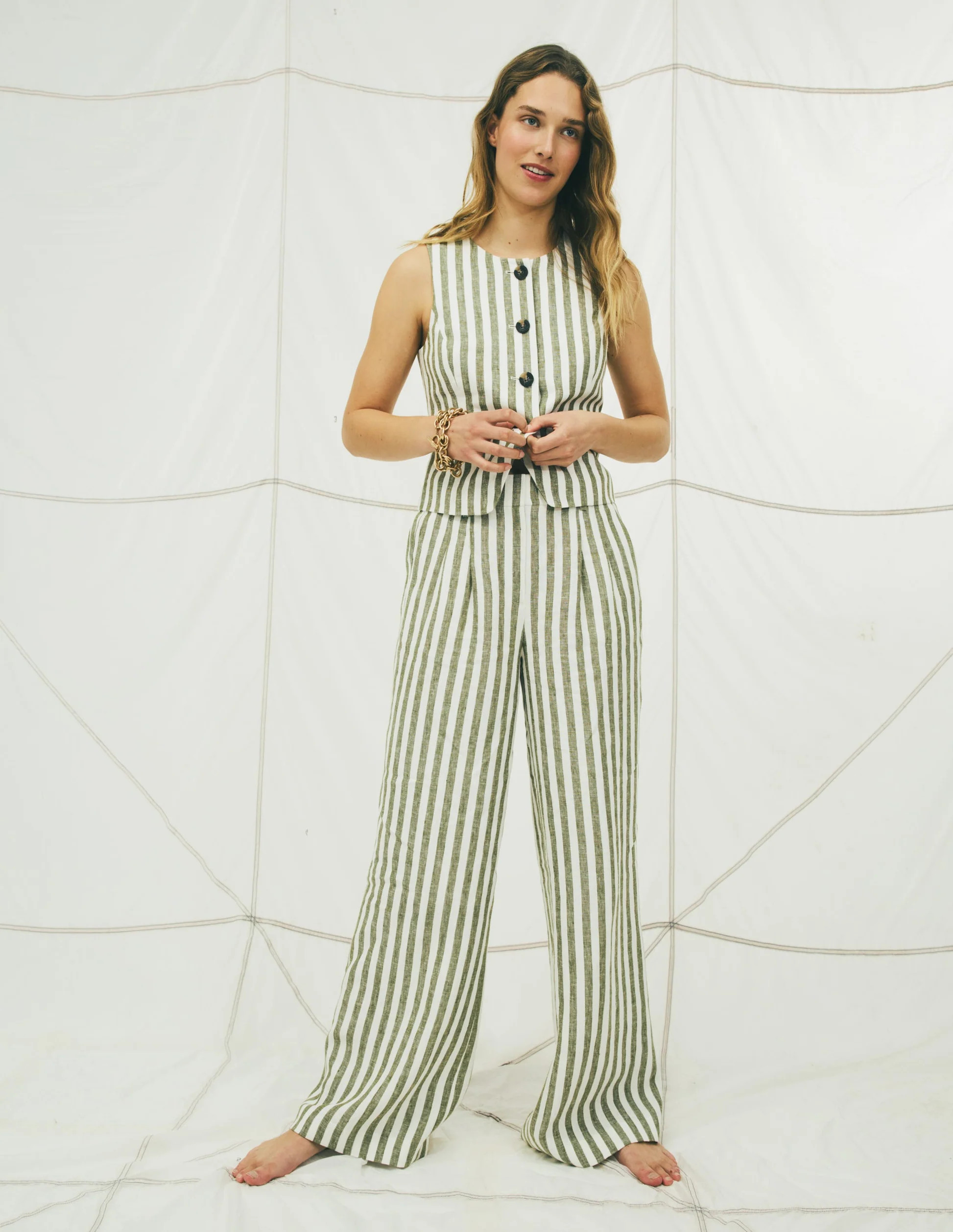 Kensington Linen Trousers-Mayfly Stripe | Boden UK