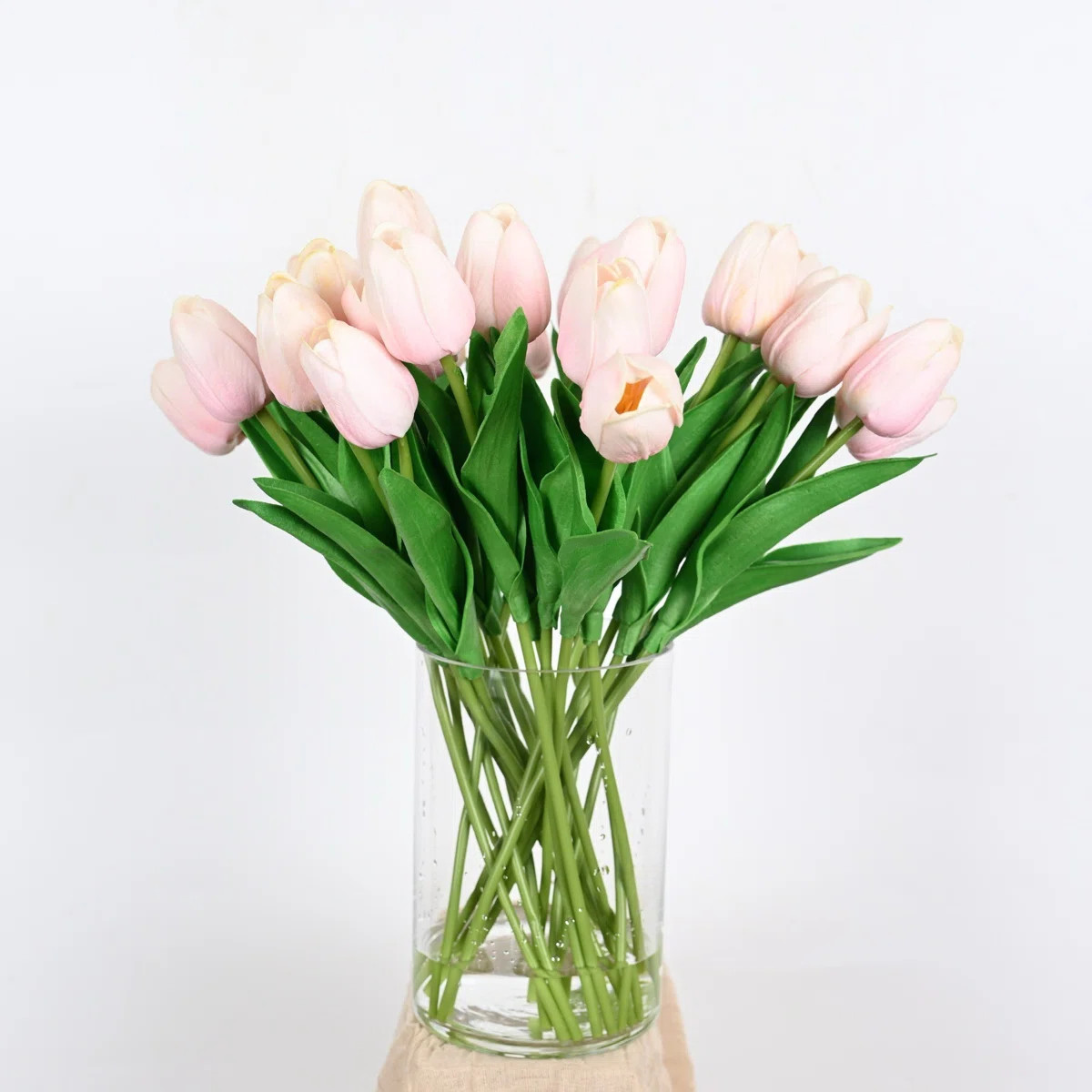 Artificial Spring Summer Tulip Floral Arrangement In Glass Vase With Faux Water, Farmhouse Greene... | Wayfair North America