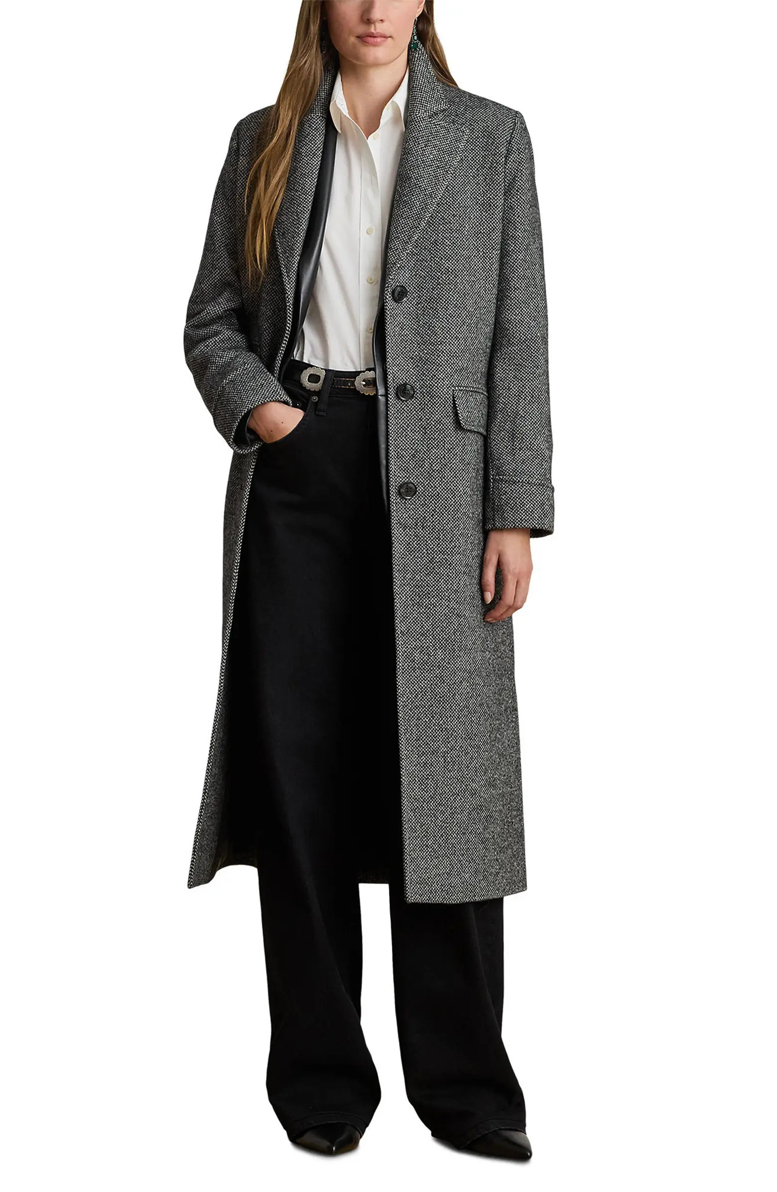 Longline Herringbone Wool Blend Reefer Coat | Nordstrom